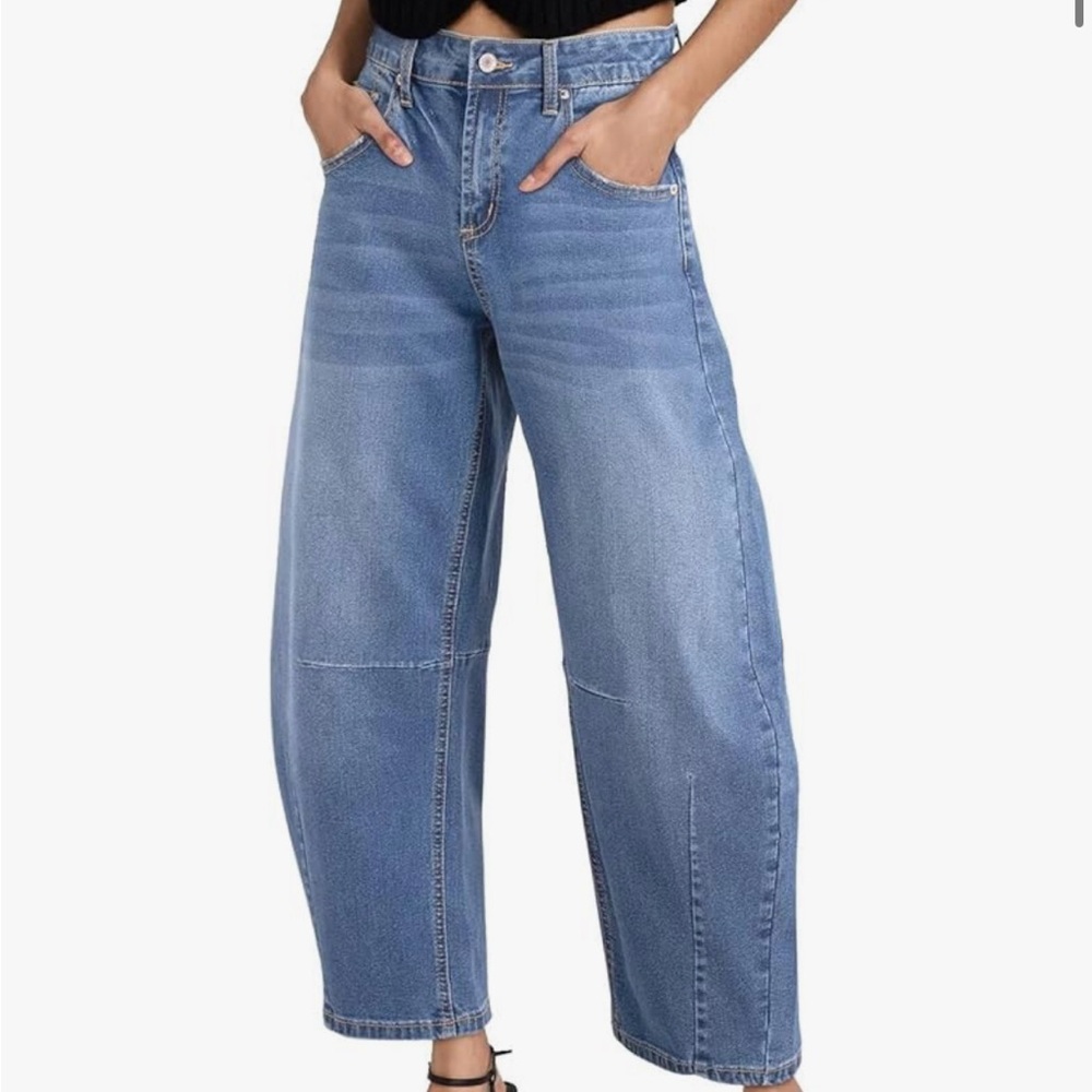 Women's Barrel Jeans Wide Leg Vintage Mid Rise Y2k Baggy sidefeel